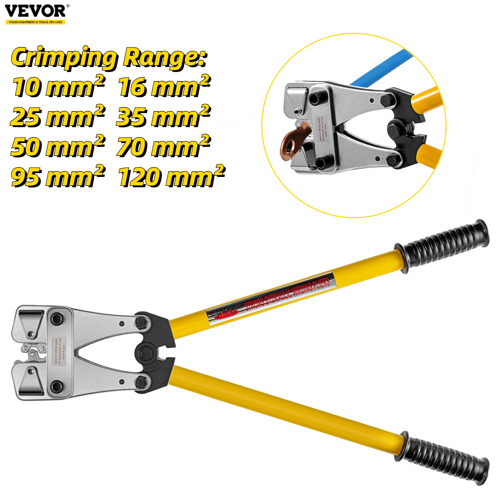 

VEVOR Hex Connector Crimping Plier 10-120mm2 Battery Cable Lug Terminal Crimper Non-Welding Standard Electrical Connection Tool