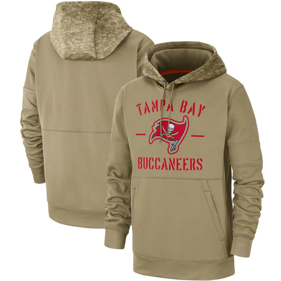 

Tampa Bay Men Women Youth American football Sweatshirt Buccaneers 2019 Salute to Service Sideline Therma Pullover Hoodie Tan