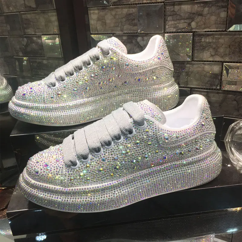 

Fashion Women's Shoes New Full of Diamond Muffin Shoes Thick-soled Sports Small White Shoes Shine Water Drill Board Shoes Tide