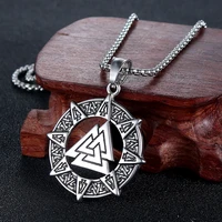 vintage viking valknut necklace mens chain punk nordic stainless steel odin rune pendant necklace biker jewelry gift wholesale