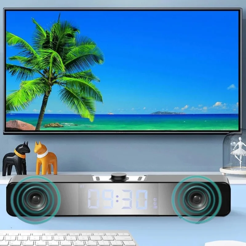 

LED TV Sound Bar Alarm Clock Wireless Bluetooth Speaker Portable Stereo Subwoofer Speakers USB Wired Surround SoundBar for PC TV