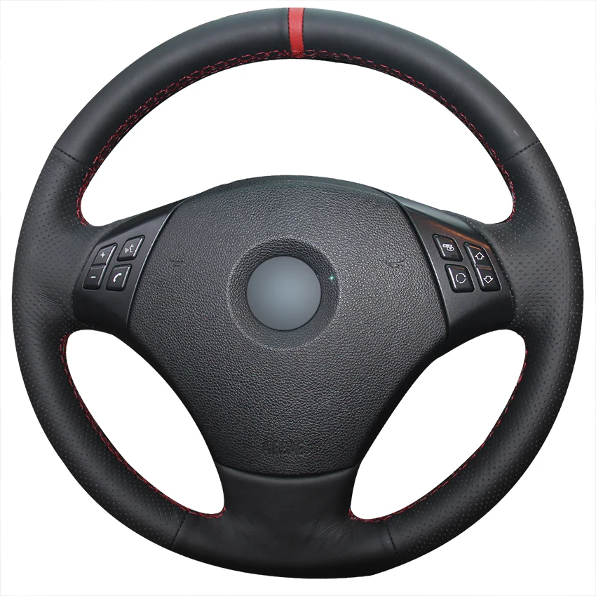 

Hand Sew Red Marker Black Genuine Leather Car Steering Wheel Cover for BMW E90 320 318i 320i 325i 330i 320d X1 328xi 2007