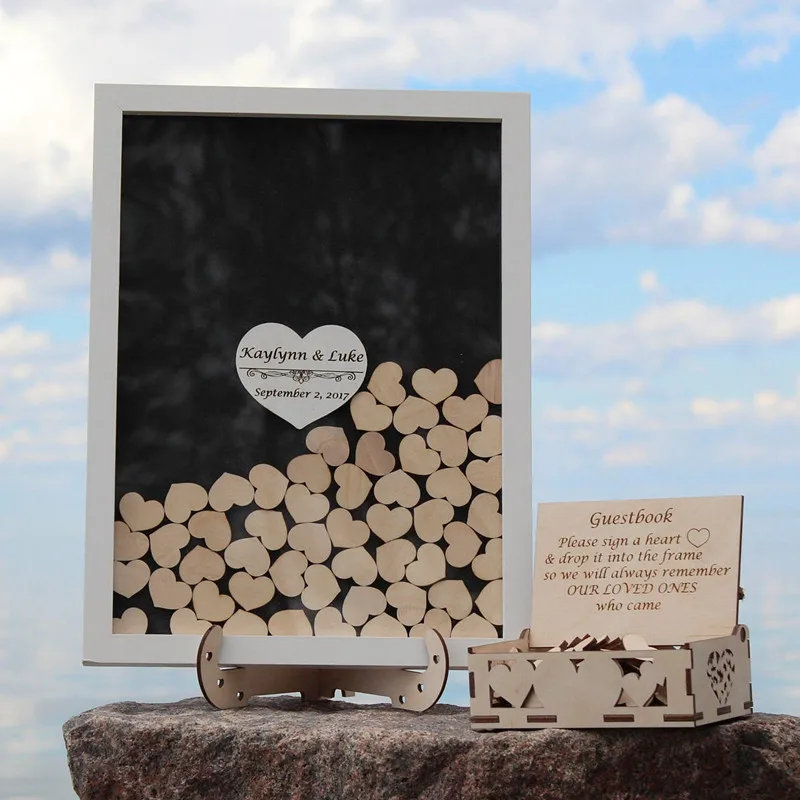 Серебряное сердце Гостевая книга Альтернативная drop top box персонализированная