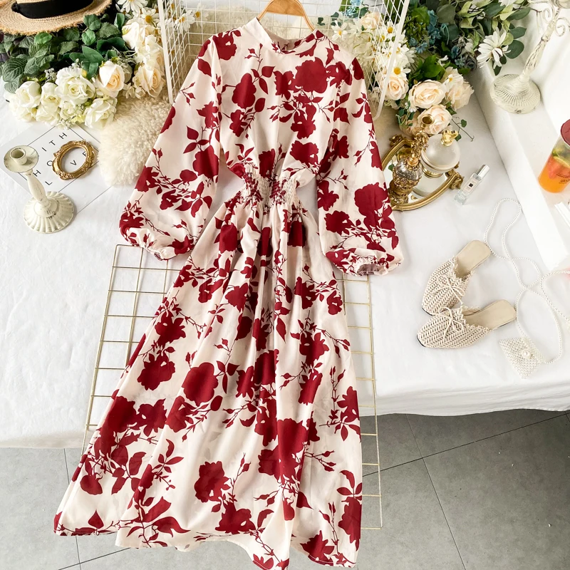 Женское длинное платье макси с цветочным принтом элегантное пляжное пышными