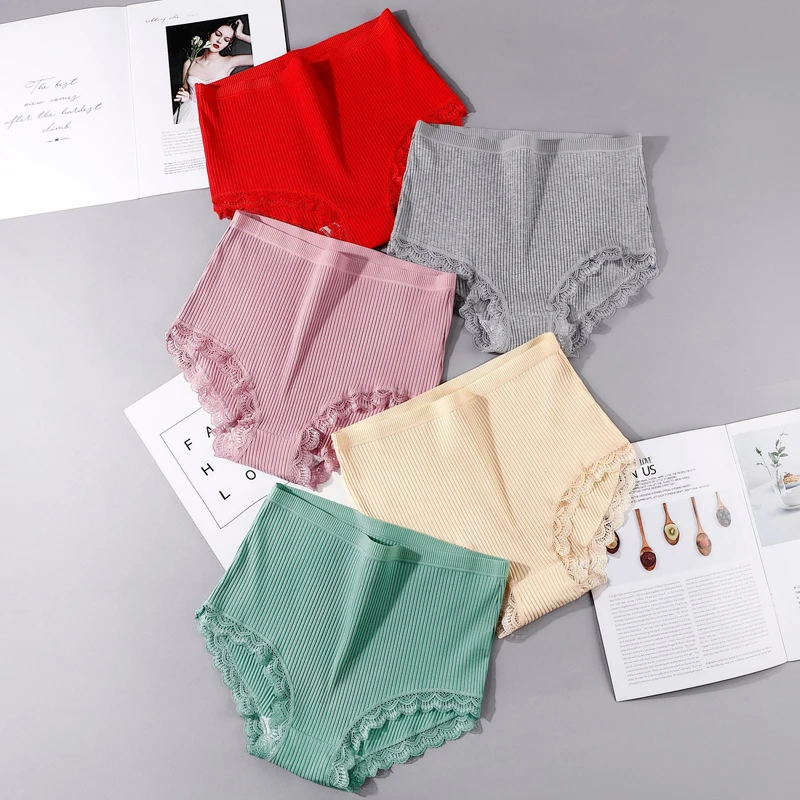 

Elifashion New Underwear Women Cotton Lace Thread Girls Briefs High Waist Plus Size Panties