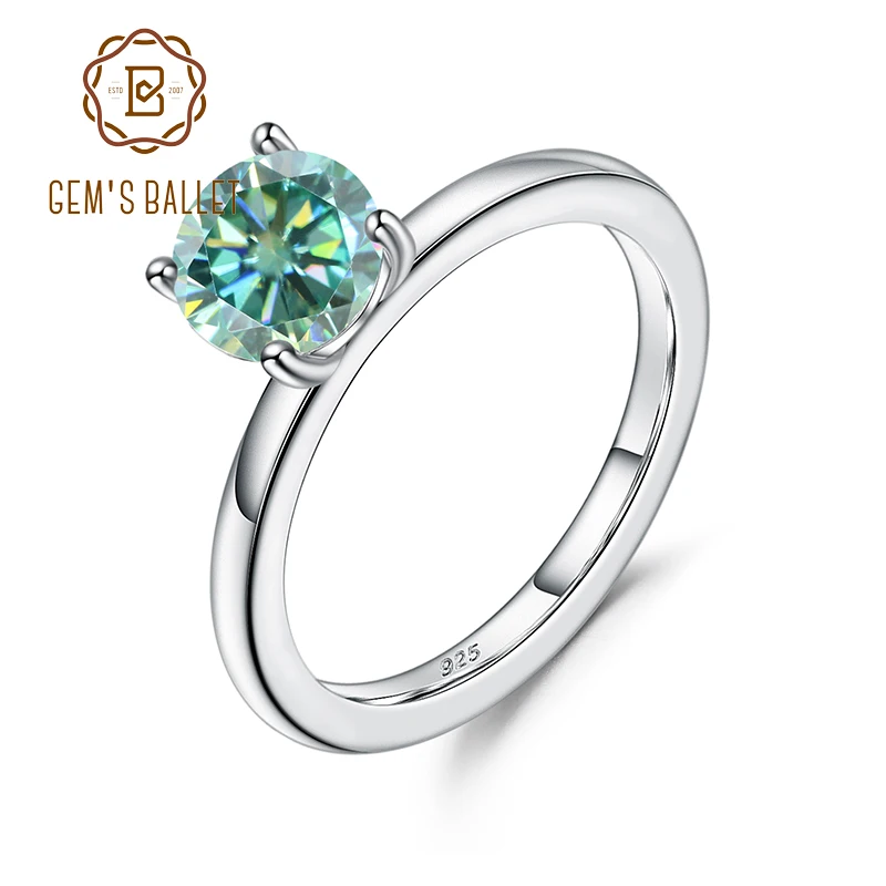 

GEM'S BALLET AU750 585 14K 10K 18K Gold 925 Silver Ring 1Ct 2Ct 3 Ct 4-Prong Round Moissanite Solitaire Engagement Ring