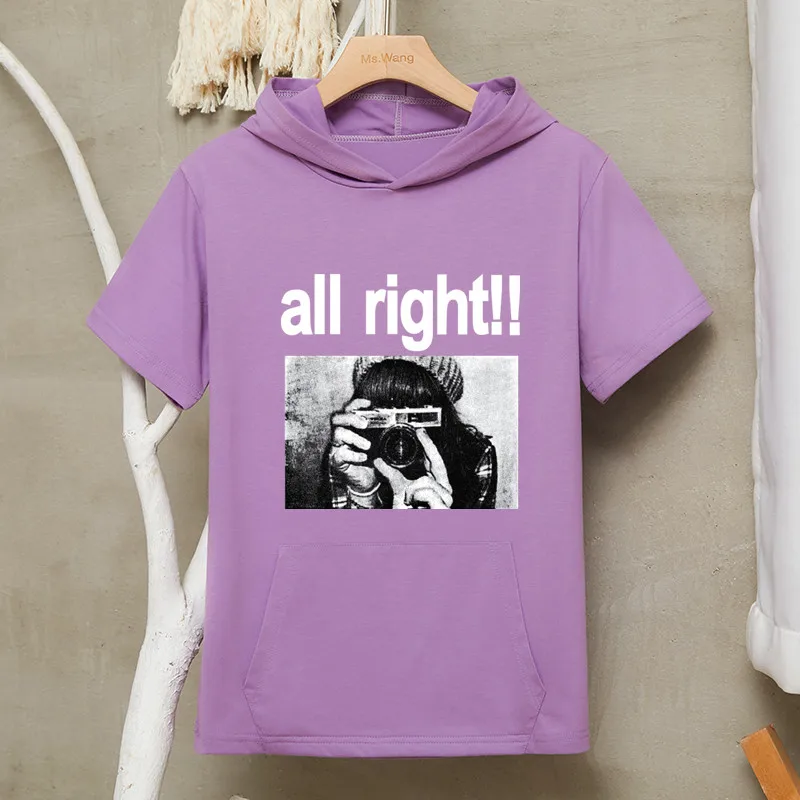 Женская футболка большого размера модная летняя с капюшоном и карманом Harajuku