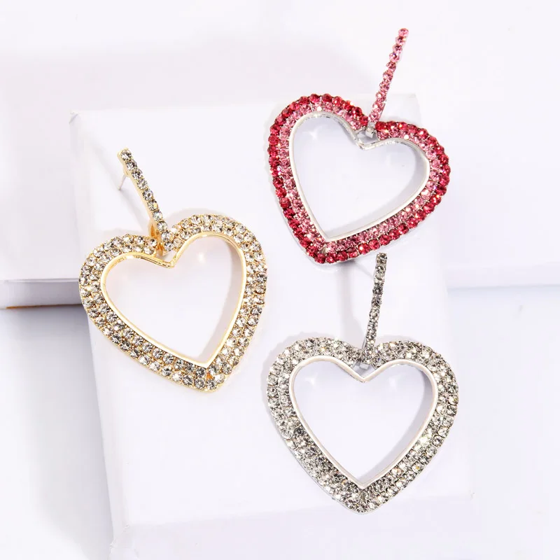 Itenice Multicolor Rhinestone Love Pendant Earrings For Women Crystal Statement Bijoux Heart Dangle Drop Earring Femme | Украшения и