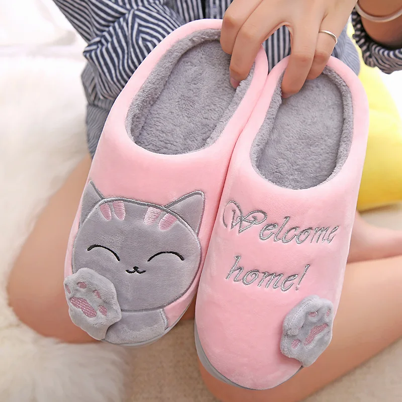 Dropshipping Women Winter Home Slippers Cartoon Cat Shoes Soft Winter Warm House Slippers Indoor Bedroom Lovers Couples YYJ220
