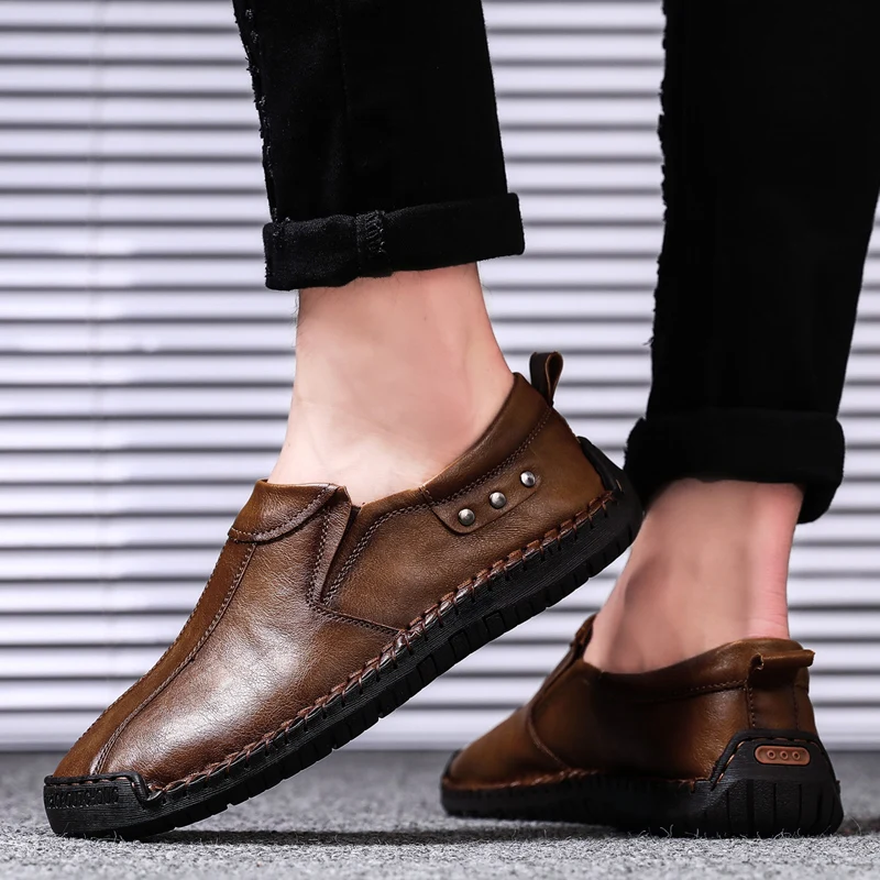 Мужские туфли из натуральной кожи роскошные брендовые дышащие без застежки