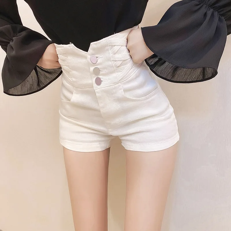 

Denim Shorts Internet Hot 2021 New Spring and Summer Super High Waist Slimming Loose White Wide Leg Pants Women's Clothing