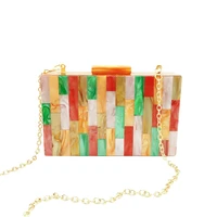 fashion designer acrylic clutch purses evening bag stripe patchwork shoulder crossbody chain handbag luxury wedding party wallet
