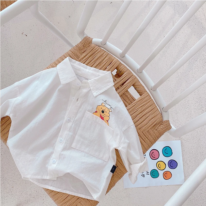 Disney с принтом из мультфильма для маленьких мальчиков девочек белая рубашка