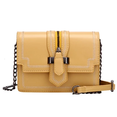 yellow Контрастные цветные сумки через плечо для женщин PU кожа Сумка через плечо женские кошельки и сумки дизайн цепи - Цвет: yellow
