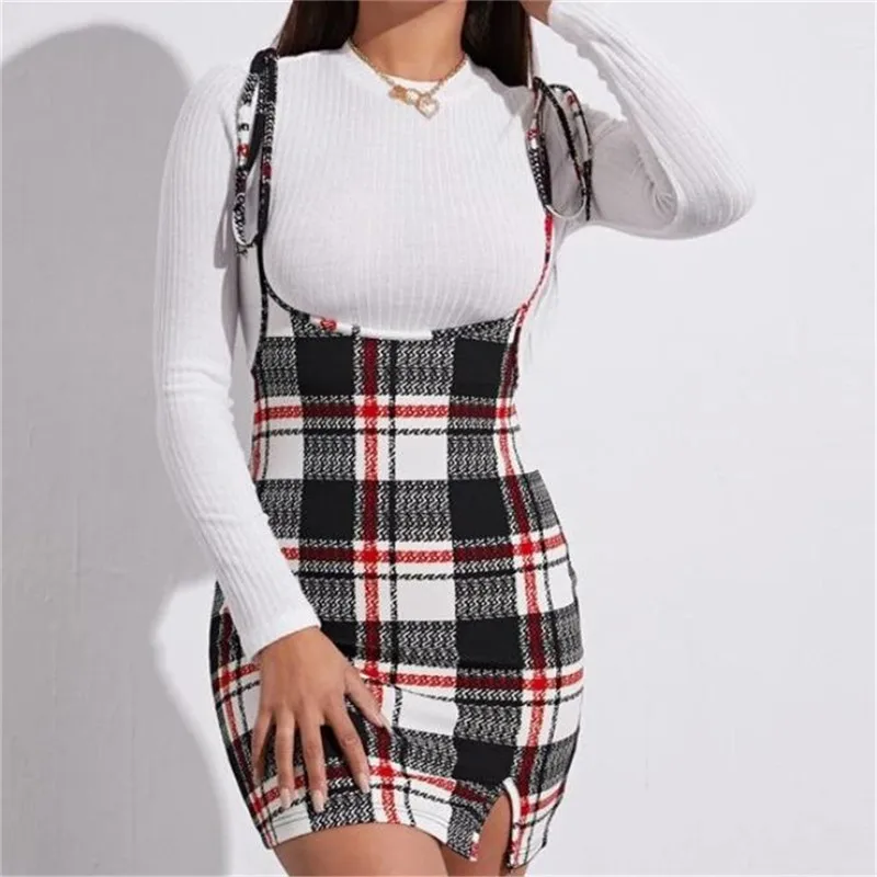 

Fashion Women's Dress Plaid Dog Tooth Frill Ruffle Apron High Waist Tight Party Mini Dress Holiday Casual Slim Dress