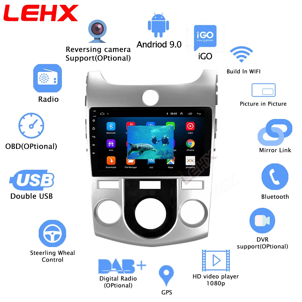 Автомагнитола LEHX 2DIN Android 9 0 2 Гб ОЗУ автомобильный мультимедийный видеоплеер для