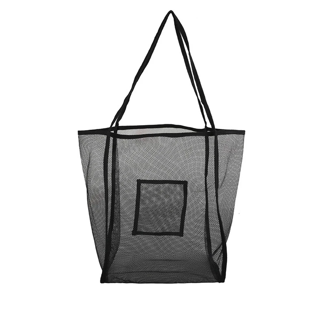 

Foldable Storage Shell Bag Beach Toys Storage Portable Women Beach Mesh Large Capacity Shoulder Bag Waterproof Mesh Tote