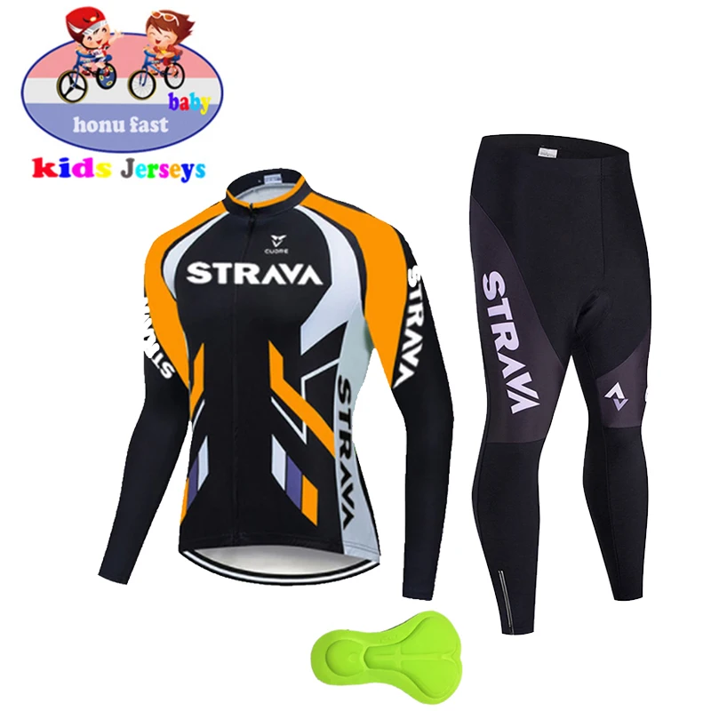 STRAVA-ropa de ciclismo para niños, Conjunto de Jersey de manga larga, traje de ciclismo de montaña,