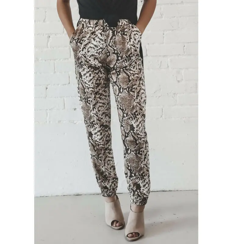 

Женские леггинсы с принтом змеиной кожи, с высокой талией