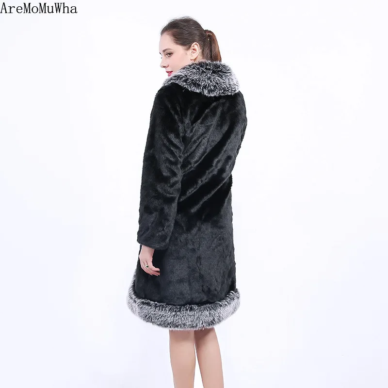 Europe and The United States New S-4XL Imitation Fur Long Coat Fake Otter Coat Fox Fur Collar Mink Coat Women Fur Jacket Women
