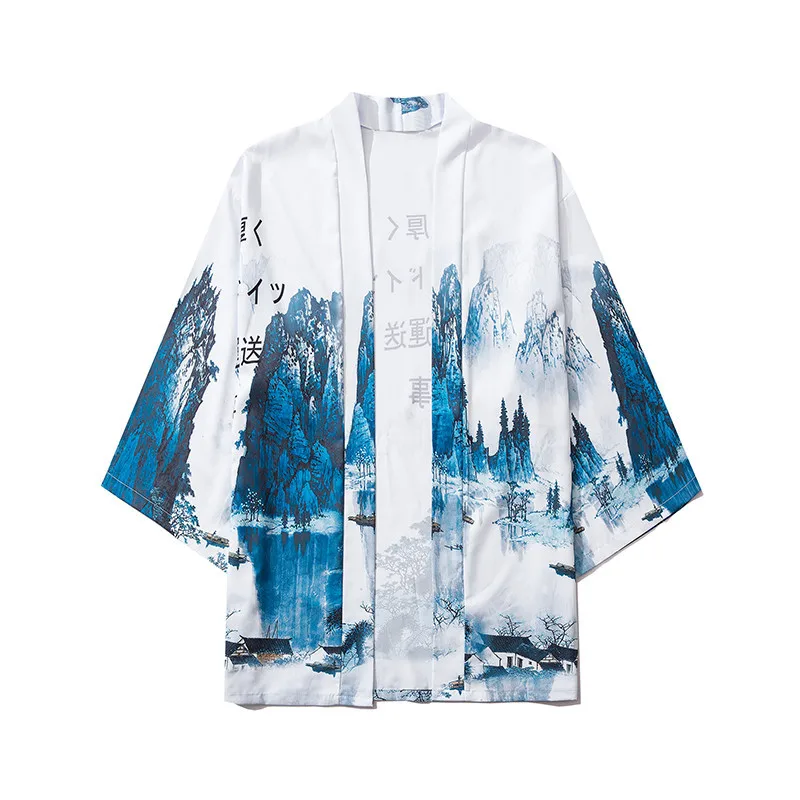 Кимоно в японском стиле для мужчин и женщин уличная одежда с принтом кошки