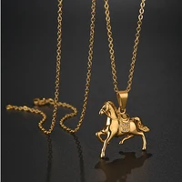 dropshipping fashion animal necklace gifts gold stainless steel horse pendant jewelry for women boys teen girls