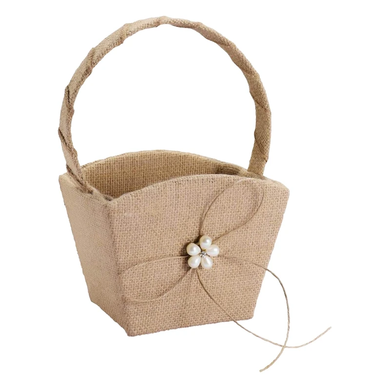 

Flower Girl Basket Rustic Burlap Wedding Flower Basket for Wedding Party Banquet