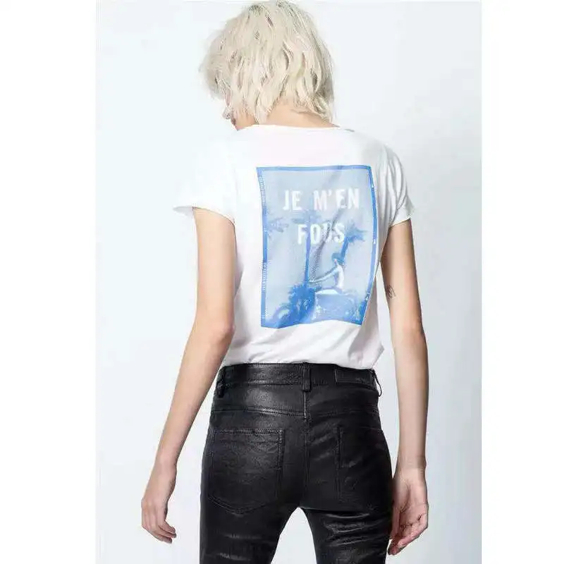 

2021 Spring and summer street hipster 100% Cotton T-shirt white round neck print Korean short-sleeved Tops