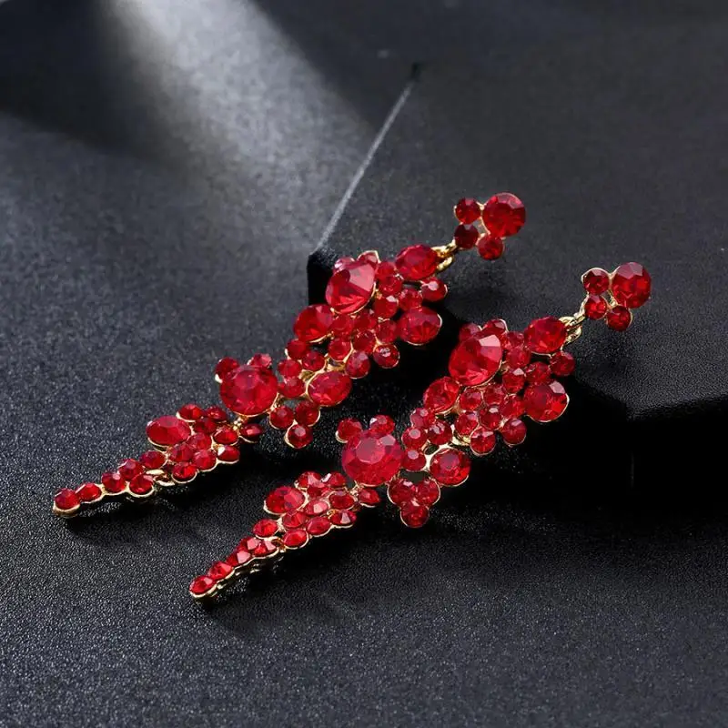 Роскошные свадебные ювелирные изделия Красный Кристалл Висячие серьги для