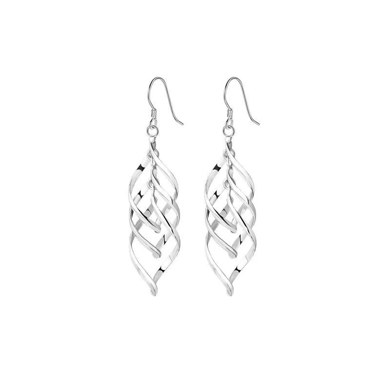 

925 Sterling Silver Wavy Geometric Earrings Women's Korean Temperament, Water Ripple Twist Piece, Long Tassel Pendant Earrings