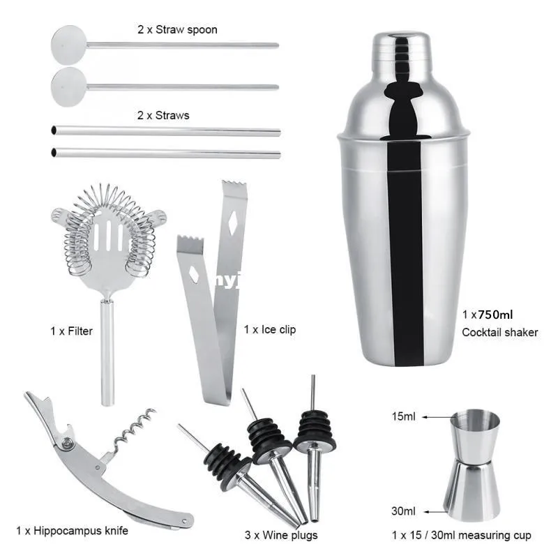 12 шт нержавеющей барный коктейль Шейкер Набор барной посуды миксер вина мартини