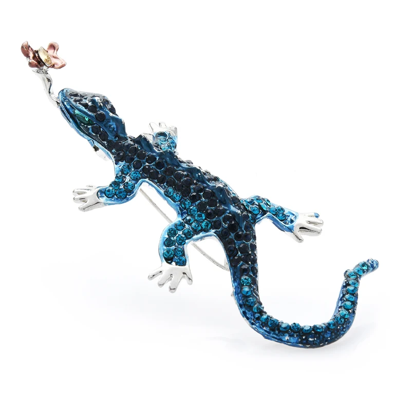

Wuli&baby Exaggerate Rhinestone Gecko Brooch Pins Gecko Eatting Insect Brooches For Women 2021 Fashion Jewelry Gift