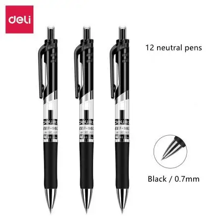 

Deli S02 Press Neutral Pen 0.7mm Black Office Business Signature Water Pen Writing Tool Gel Pen 12Pens / Box