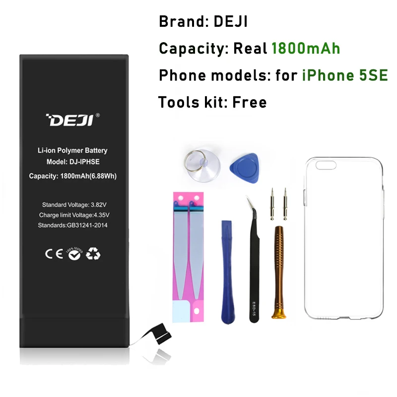 DEJI для iphone 5s батарея 6 6s se Замена для i7 батареи большой емкости внутренние батареи литиевый аккумулятор набор инструментов - Цвет: 2010mAh for iPhSE
