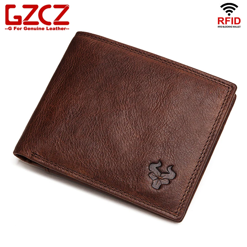 GZCZ Rfid Тонкий мужской кошелек из натуральной кожи портмоне Crazy Horse Portomonee держатель для карт мужские маленькие кошельки carteira masculina