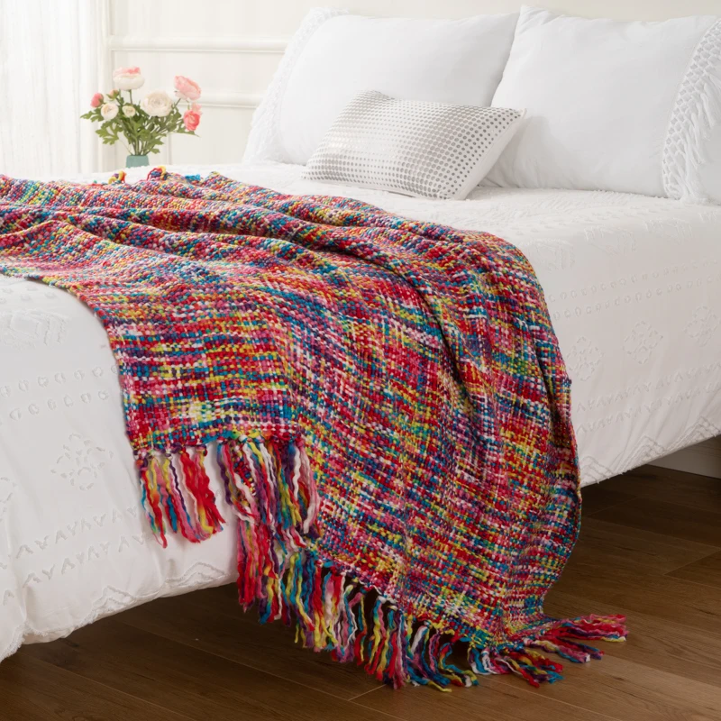 Трехцветное Радужное мягкое вязаное одеяло в тропическом стиле дорожное