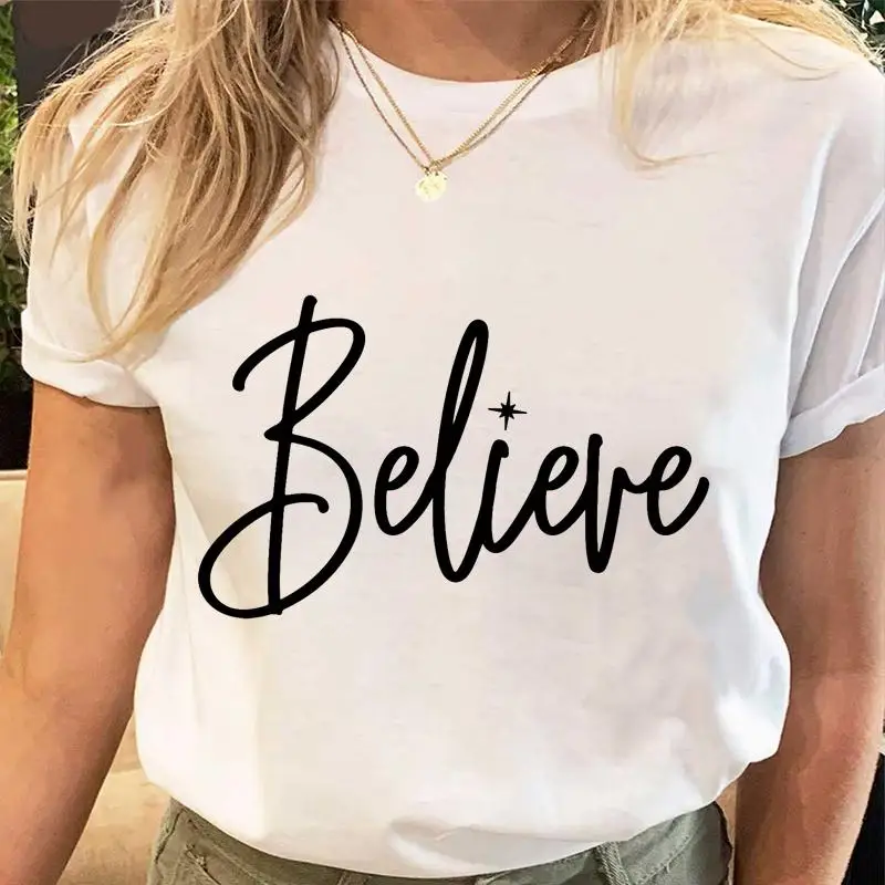 

Women Holiday Letter Trend Cute New Year Merry Christmas Fashion Clothes Cartoon Graphic Tees T Tops Tshirt Female T-Shirt