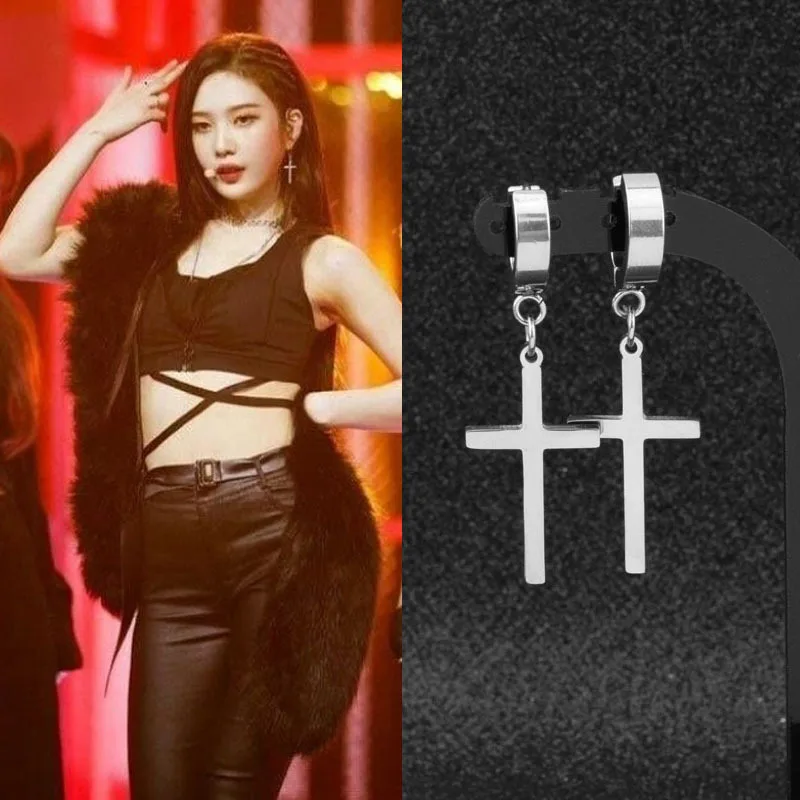

Classic Cross Earrings Large Men and Women All-match Stainless Steel Non-pierced Ear Clips Non-fading Earrings Wholesale
