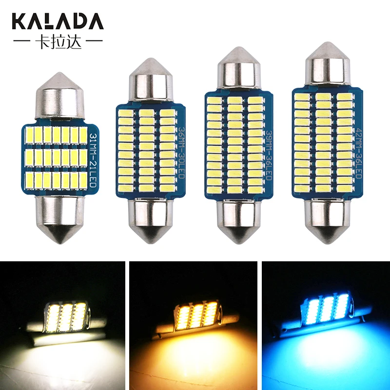 2X Festoon Car LED Lights Ice Blue Warm White C5W 31-36-39-41MM License Plate Lamp DC 12V Auto Dome Light led Interior Room Bulb |