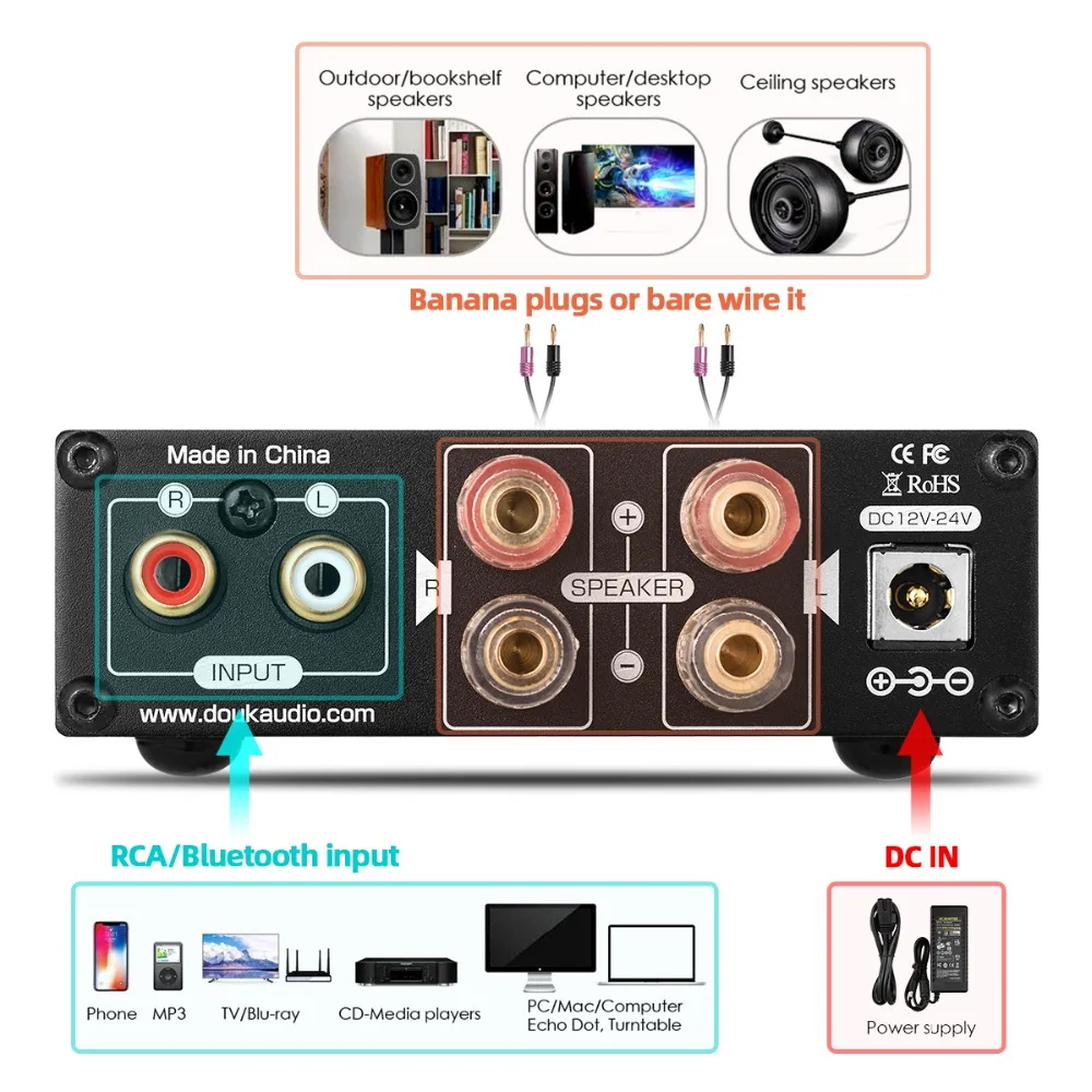 Nobsound Bluetooth 5,0 усилитель мощности 100 Вт/320 Вт стерео 2,0 канальный Сабвуфер Усилитель ВЧ бас Регулировка USB без потерь Музыкальный плеер