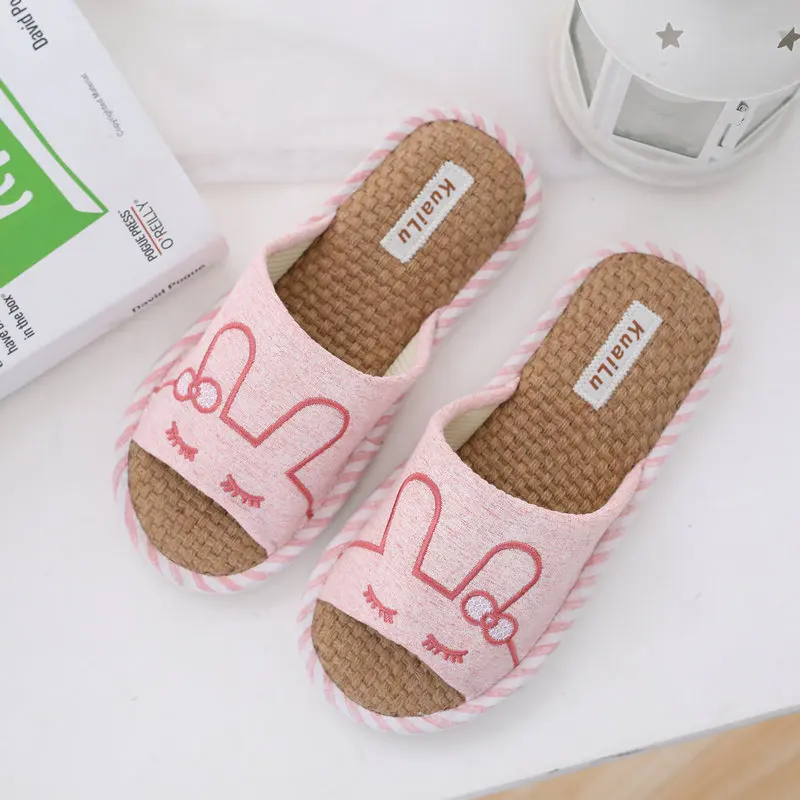 Indoor linen slippers antiskid thick soled men and women's home floor shoes spring and Autumn