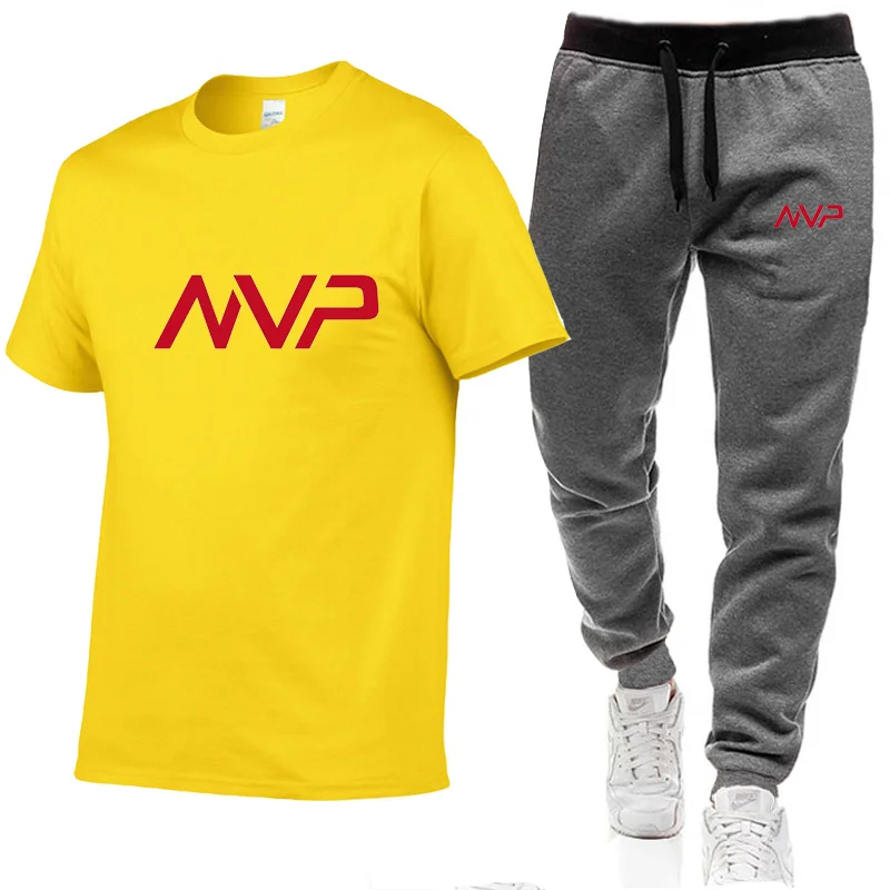 

Casual Sports MVP Printed Men's Sports T-Shirt + Trousers Set Casual Solid Track Sports Men's Casual Sports Men's Tops and Trous