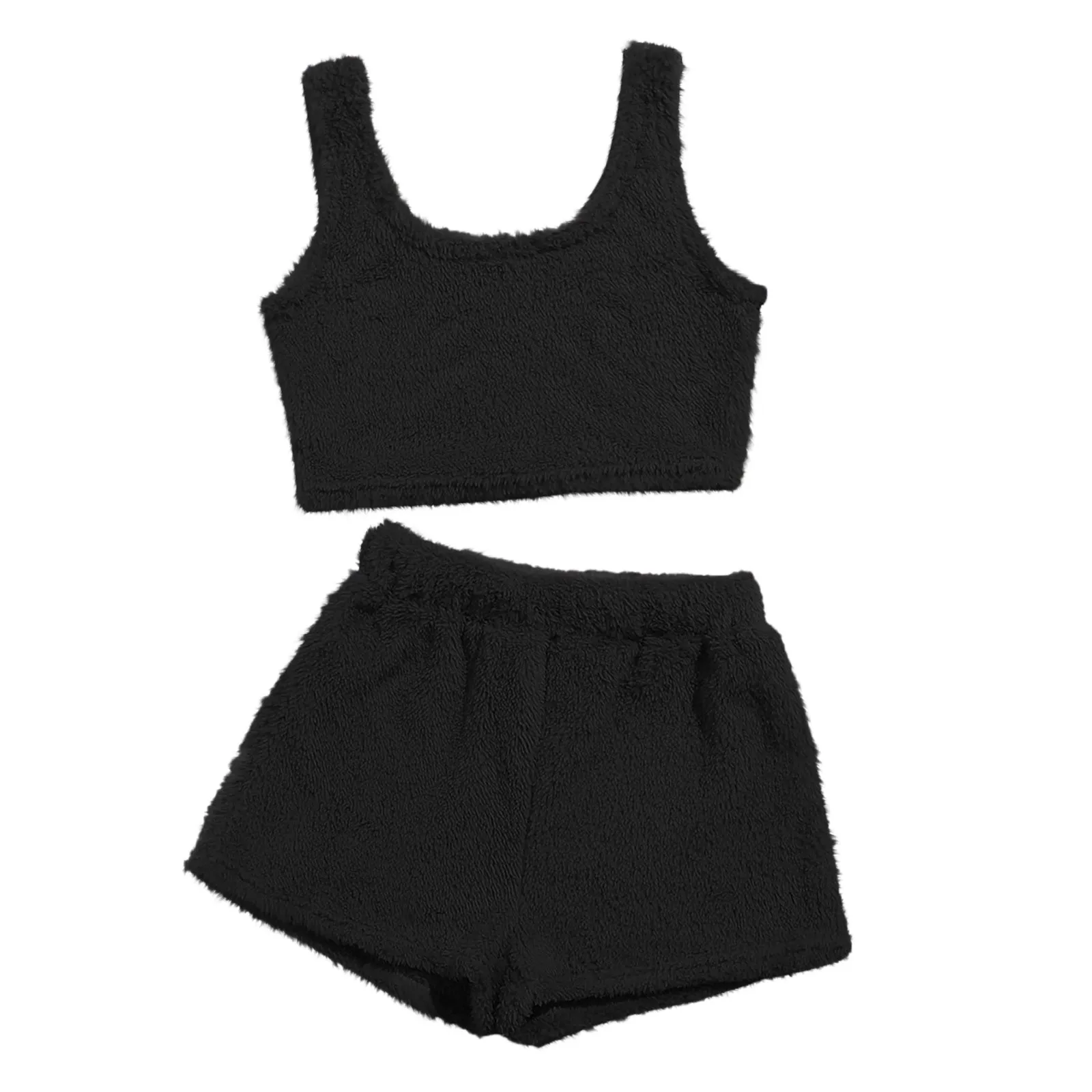 

Women's Solid Sleeveless O-neck Pullover Leisure Vest Crop Tops + Shorts Set