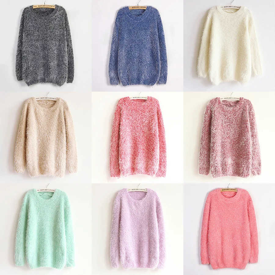 2019 Women Mohair Winter Warm Sweater White Stretch Thermal O neck Street Casual Pullover Girls Autumn Knit Basic Top Knitwear | Женская