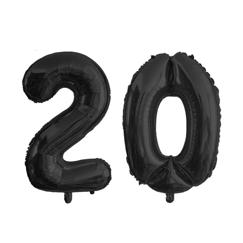 2 шт 32 или 40 дюймов с днем рождения 20 фольгированные воздушные шары розовое золото номер 25 лет вечерние украшения для мальчиков и девочек - Цвет: Черный