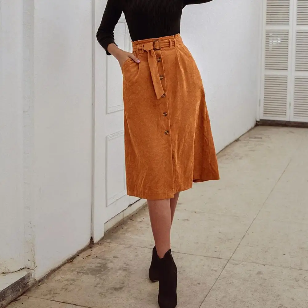 

2020 Spring Autumn Women's Corduroy Skirt Ladies Fashion High Waist Maxi Skirts Casual Long Skirts For Women faldas mujer
