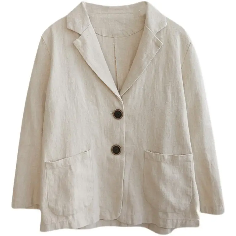 

New 2021 Spring Women Literature Art Cotton Hemp Loose Long Sleeve Suit Jacket Blazers Coat Femme Casual Clothing Plus Size Suit