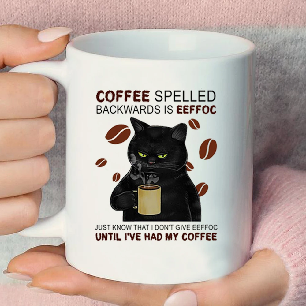 

Coffee Spelled Backwards Is Eeffoc Coffe Mug Black Cat Mug Funny Black Cat Drinking Coffee Mug Cat Lover Coffe Cup Idea Gift