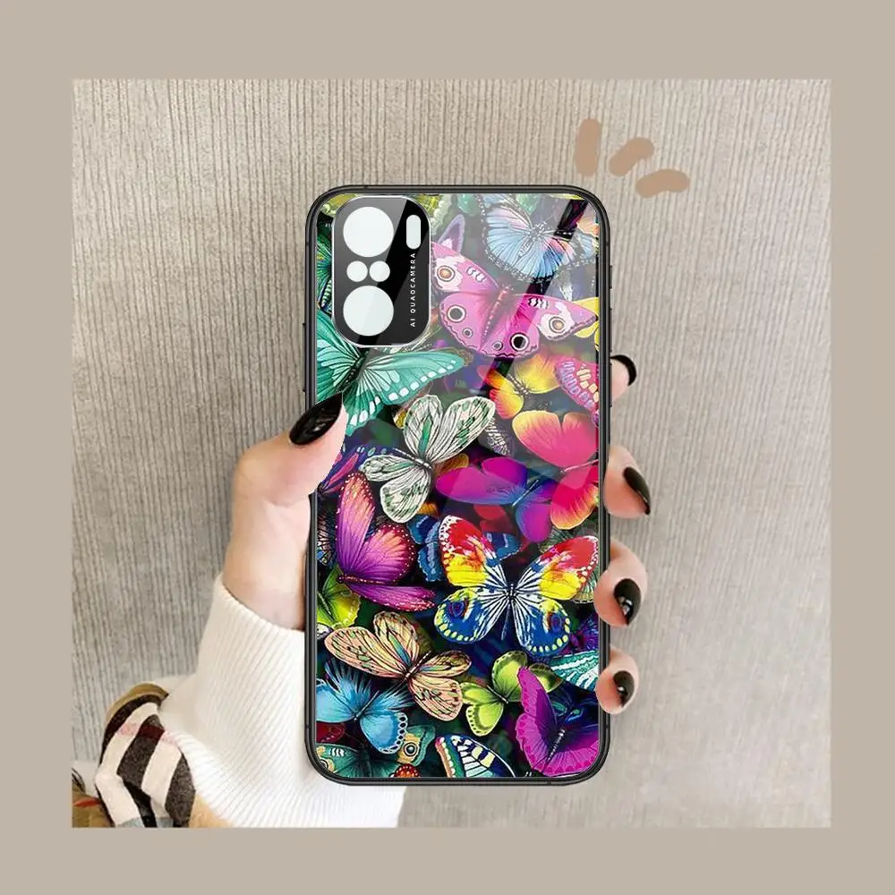

Cute butterfly Phone Case For POCO F1 F2 F3 Pro X3 M3 9C 10T Lite NFC Anime Black Cover Silicone Back Prett mi 10 ultra covers