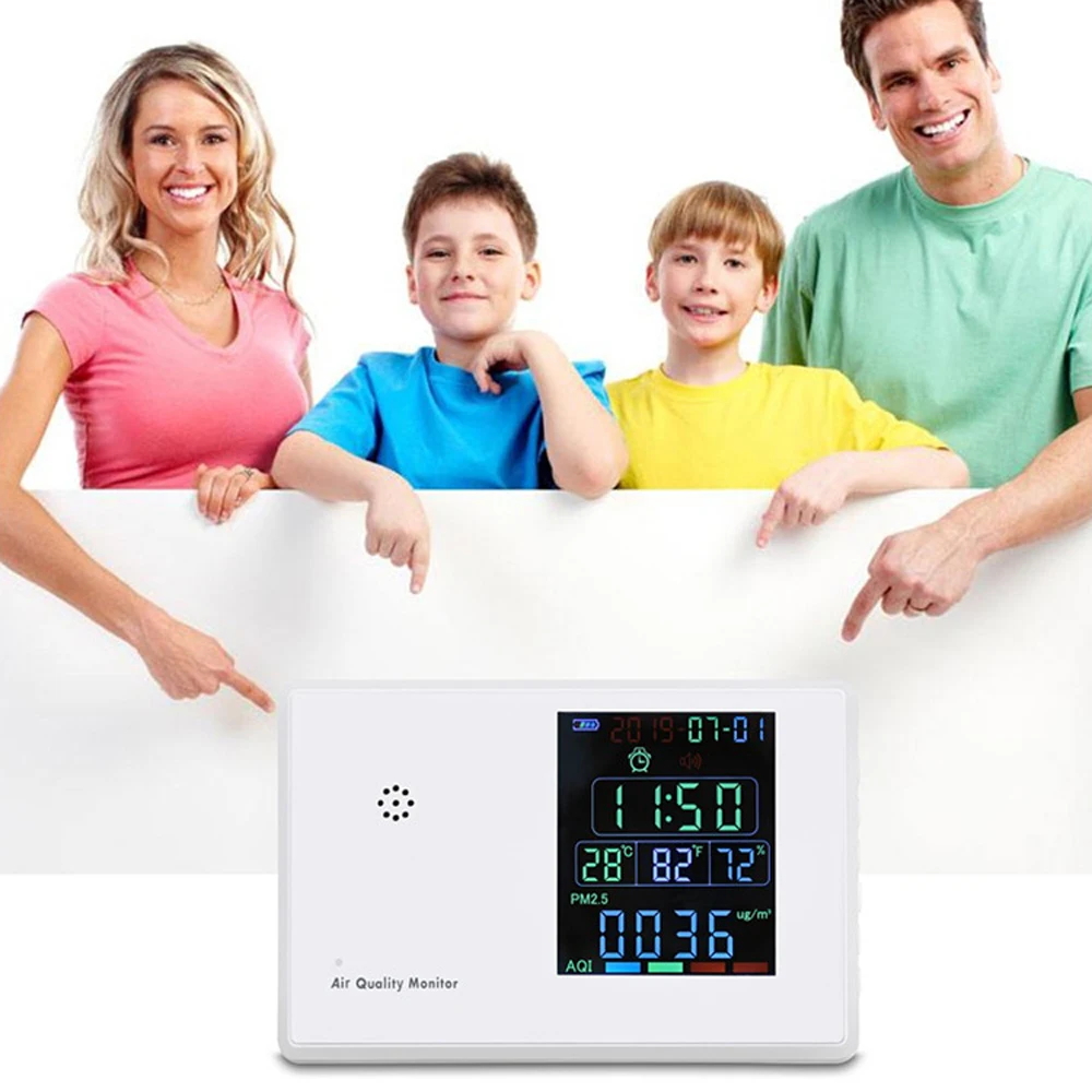 

Digital Air Quality Monitor Formaldehyde Detector Hygrothermograph Alarm Clock PM2.5/ HCHO/TVOC Tester CO2 Meter Gas Analyzer
